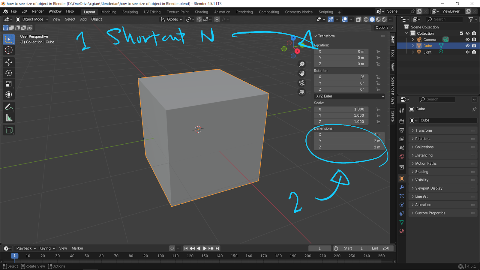 Blender how to see the size of an object