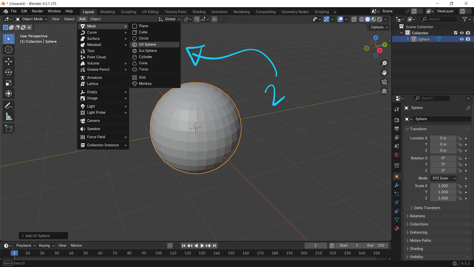 Blender how to add sphere