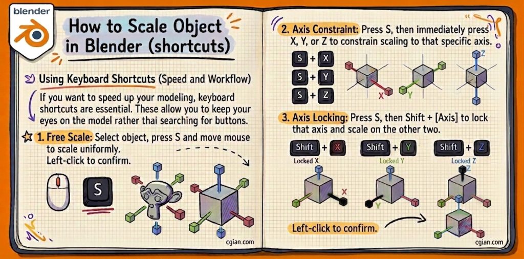 How to Scale Object in Blender with shortcuts